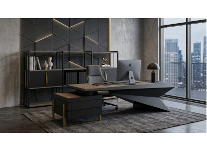Modernes Büro Set Schwarz Schreibtisch Bücherregal Design Luxus