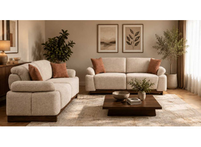 Schicke Beige Sofagarnitur Polster Set Designer 3-Sitzer Sofas