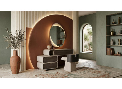 Schminktisch Spiegel Pouf Schlafzimmer Stil modern beige komfortabel