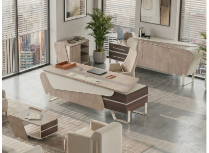 Büroset moderner Stil Designer beige Büromöbel elegant Holz