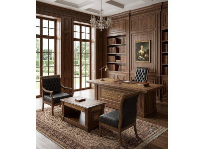 Klassischer Büro-Set Designer Schreibtisch Edler Chefsessel Tisch