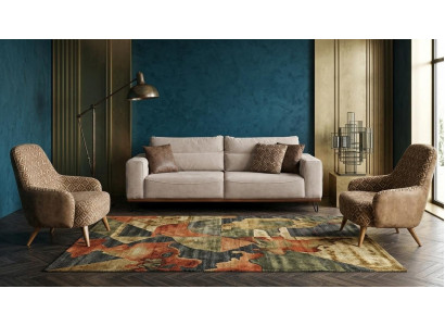 Beige  Sofa 3+1+1 Set mit Zwei Designer Sesseln Modernes Polstermobel