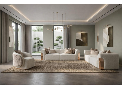 Modernes Wohnzimmer Polster Set Beige Curved Form mit Sessel