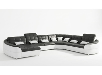 Exklusive Wohnlandschaft U-Form Schwarz Luxus Ecksofa Sofa Top LED *