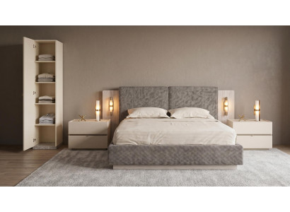 Schlafzimmer Set Modernes Grau Bett Nachttische Schrank Elegant bequem