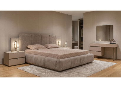 Schlafzimmer Set Modernes Stauraumbett Beige Polsterbett Bettkasten Luxus