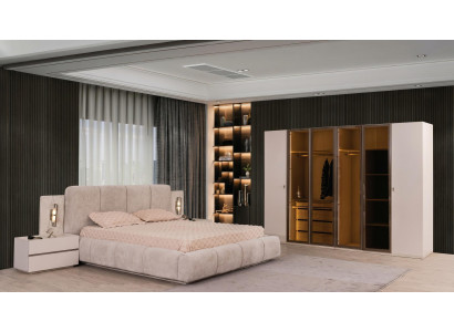 Schlafzimmer Set Modernes Stauraumbett Beige Kleiderschrank Bettkasten