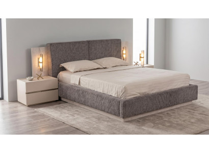 Schlafzimmer Set Modernes Grau Doppelbett  Nachttische(2x) Stoff Bett