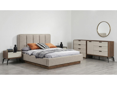Schlafzimmer Set Modern DoppelBett Nachttische(2x) Kommode Spiegel Luxus