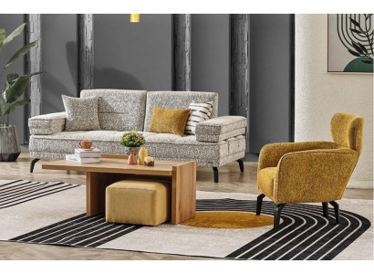 Gemütliches 3-Sitzer-Sofa mit passendem Sessel und Hocker