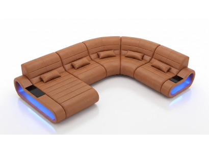 Exklusive Wohnlandschaft U-Form Braun Luxus Ecksofa LED Premium Modern *