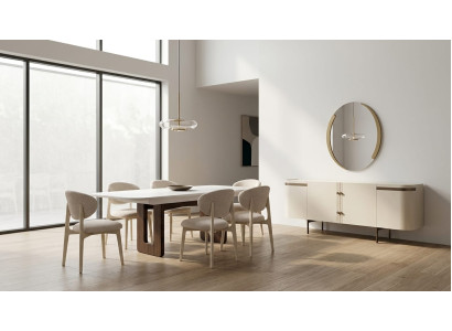 Esszimmer Set Esstisch 6x Stühle Sideboard Spiegel Moderner Stil Beige