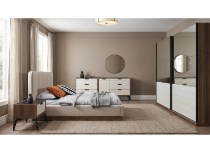 Schlafzimmer Set Modernes Doppelbett Nachttische(2x) Kommode mit Spiegel