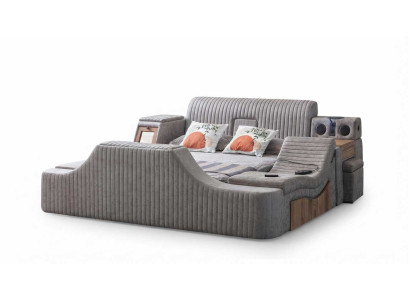 Modernes Multifunktionsbett Grau Kunstleder mit TV-Lift und Sound