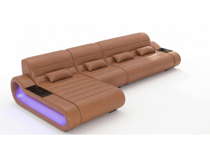 Modern Ecksofa L-Form Braun LED Couch Luxus Premium Elegant Exklusiv *