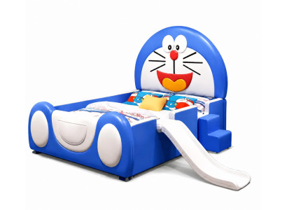 Blaues Kinderbett mit Trittstufe und Rutsche Bett für Jungen Mädchen