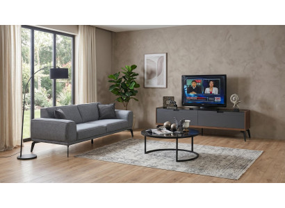 3-Sitzer Sofa Couchtisch TV-Unit Modern Grau Anthrazit Stilvoll bequem