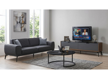 3-Sitzer Sofa Couchtisch TV-Unit Modern Grau Anthrazit Stilvoll bequem