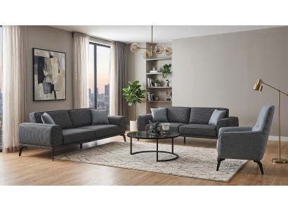 3-Sitzer Sofas(2x) + Sessel + Couchtisch Modern Grau Anthrazit Stilvoll