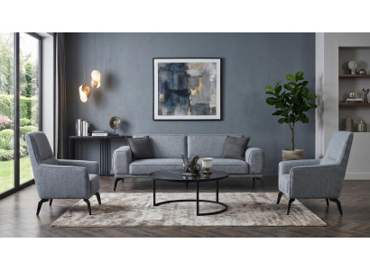 Sofa set 3-Sitzer Sofa Stühle(2x) Couchtisch Modern Grau Anthrazit Stilvol