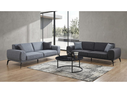 Sofa set 3-Sitzer Sofas(2x) Couchtisch Modern Grau Anthrazit Stilvoll