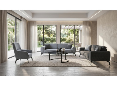 Sofa set 3-Sitzer Sofas(2x) Sessel Modern Schwarz Grau Anthrazit Stilvoll