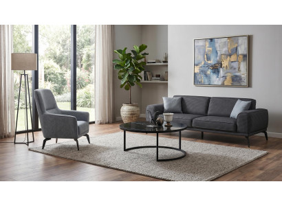 Sofa set 3-Sitzer Sofa Sessel Modern Schwarz Grau Anthrazit Stilvoll