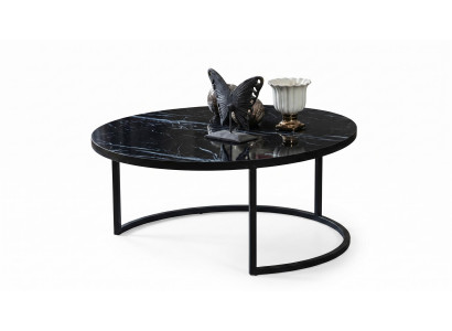 Moderner runder Couchtisch Schwarz Marmor Optik Elegant Metall bequem