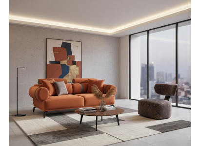 Modernes 3-Sitzer-Sofa in Orange mit runden Armlehnen
