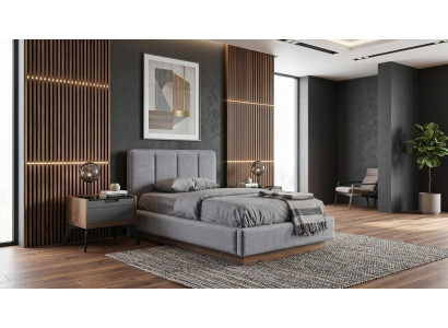 Jugendzimmer set Stilvolles Stauraumbett Grau Nachttische(2x) Modern