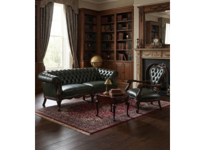 Klassische Chesterfield Bürogarnitur Designer 3-Sitzer Ledersessel