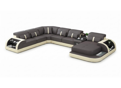 Exklusive Wohnlandschaft U-Form Schwarz Luxus Ecksofa Sofa Top LED