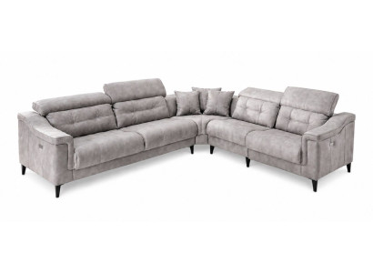 Stilvolles Graues Ledersofa  Exklusive Eckcouch L-Form Polstersofa