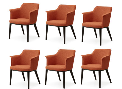 Exzellenter Armlehnenstühle 6x Set Orange Strukturstoff Esszimmerstuhl