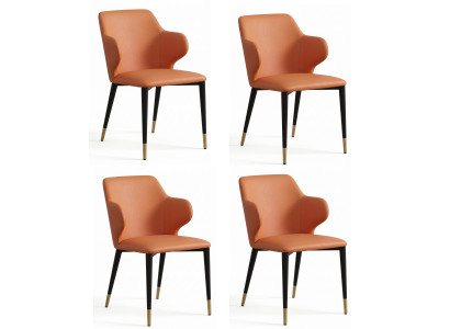 Design Esszimmerstühle 4er Set Orange Kunstleder Flügel-Armlehnen