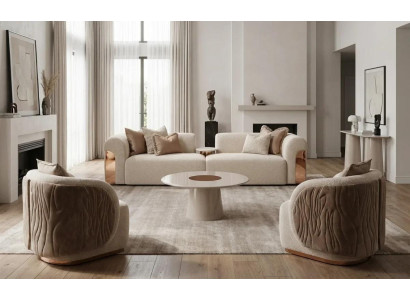Wohnzimmer Sofa Garnitur 4 Sitzer Beige plus 2 Sessel