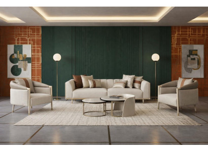 Komfort 3+1+1 Couch Beige mit 2 Sesseln und Couchtisch Modern
