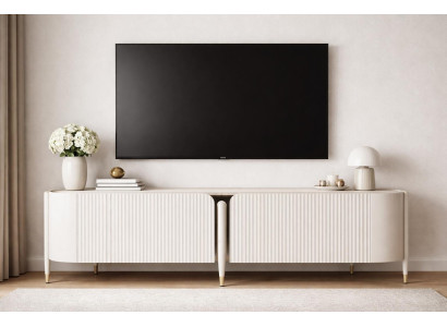 Elegantes TV Lowboard Weiss mit Rundungen und Stauraum