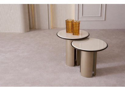 Designer Beistelltisch Duo Rund Beige mit Zylinderfuss