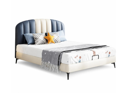 Beige-blaues Kinder- und Jugendbett Leder Mädchen Jungen Kindermöbel