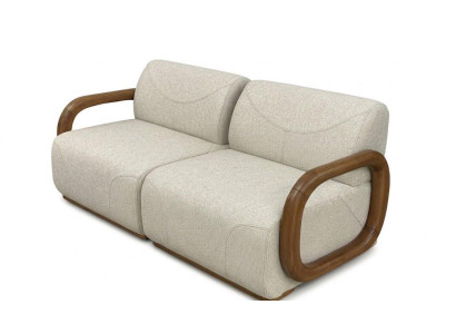 3-Sitzer Sofa Moderner Design Wohnzimmer Beige Abgerundete Formen Holz