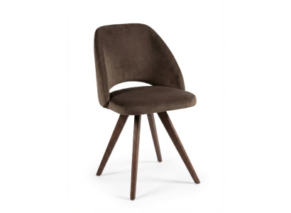 Edler Samt Esszimmerstuhl Dunkelbraun Aussparung Design Holzbeine