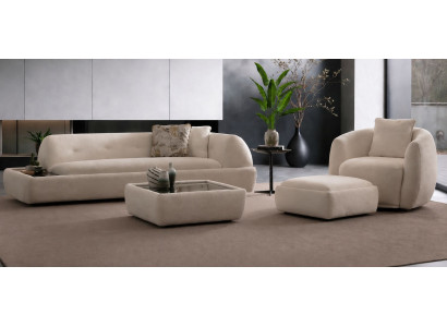 Sofa Sessel Pouff Beige Wohnzimmer quadratisch Stil modern geräumig