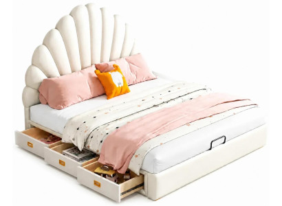 Weißes Kinder- und Jugendbett mit Schubladen für Mädchen Muschel