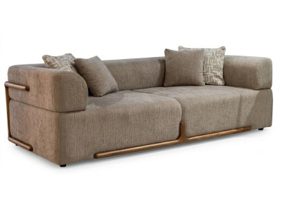 Sofa 3-Sitzer modern braun Wohnzimmer Stoff bezug Holz elegant