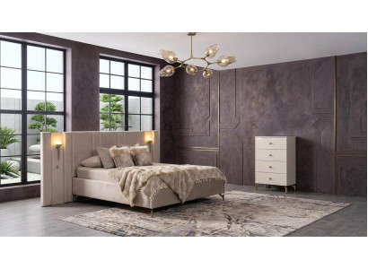 Bett Kommode Schlafzimmer Stil modern beige weich bequem komfortabel