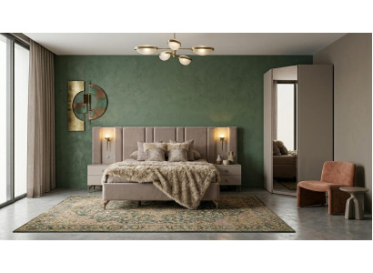Bett 2x Nachttische Eckschrank Schlafzimmer modern beige komfortabel