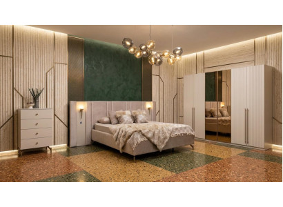 Bett Kommode Garderobenschrank Schlafzimmer modern beige