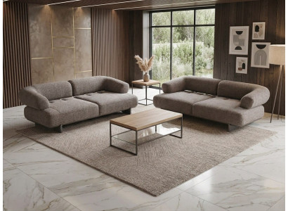 Graue Polstergarnitur Designer Wohnzimmer Stoffsofas Edle 3-Sitzer