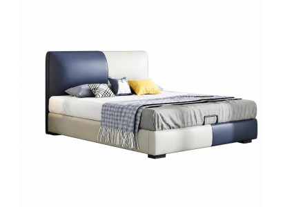 Weiß-blaues Kinderbett Leder Jugendbett für Jungen Kindermöbel